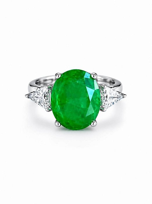 Anel Prata925 Esmeralda Fusion Oval