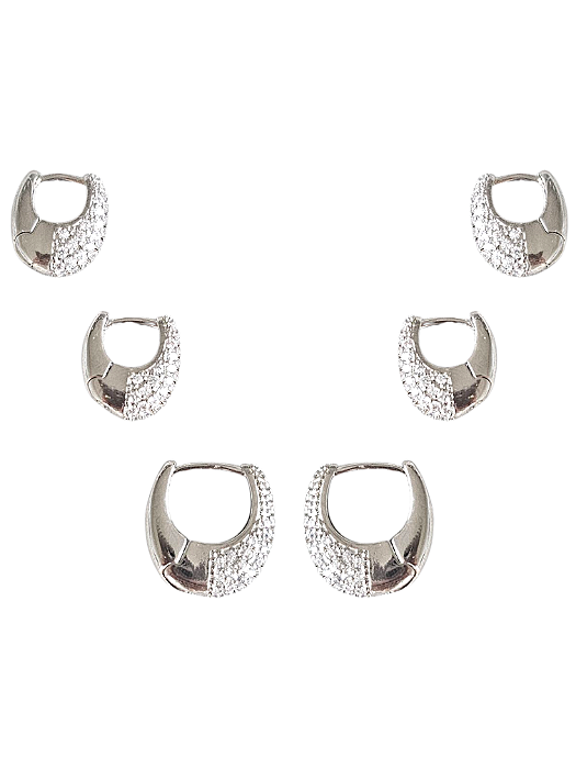 Brinco Trio Argolinha Abaloada Cravejada