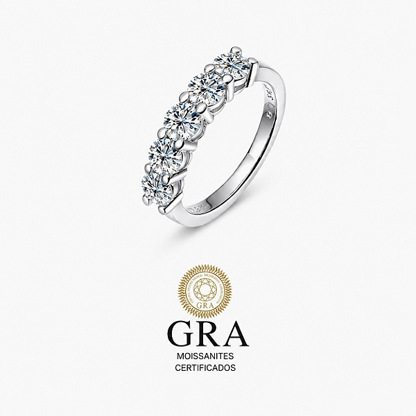 Anel Moissanite Meia Aliança 5mm Prata925