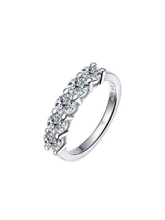 Anel Moissanite Meia Aliança 5mm Prata925