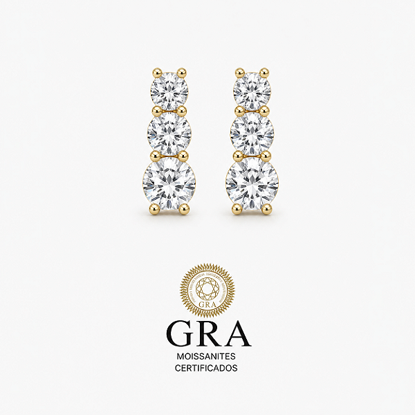 Brinco Moissanite Trio Gold Prata925
