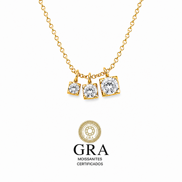 Colar Moissanite Trio Degrade Gold