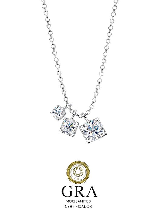 Colar Moissanite Trio Degrade Silver