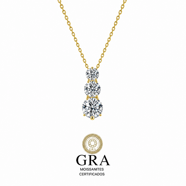 Colar Moissanite Trio Gold Prata925