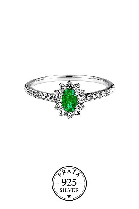 Anel Oval Prata925 Esmeralda Cravejado Mini