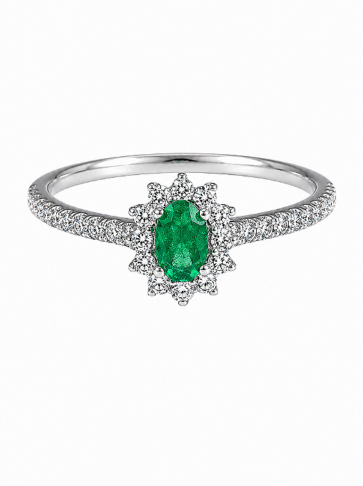 Anel Oval Prata925 Esmeralda Cravejado Mini