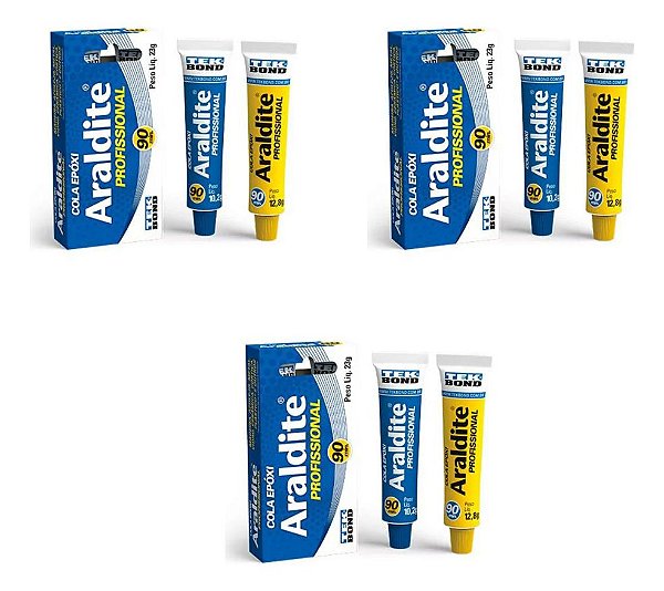 3 Adesivo Cola Araldite Epóxi Profissional 90min 23g Tekbond