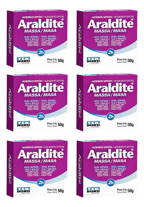 6x Cola Adesivo Araldite Massa 50g 2horas Veda Repara E Fixa