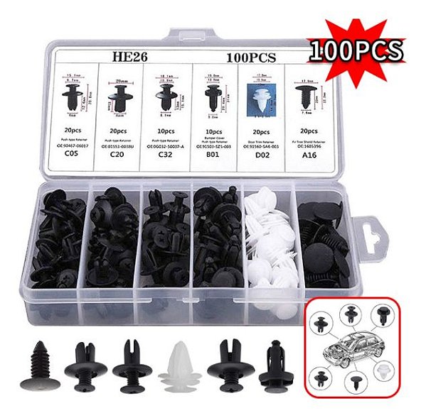 Kit 100 Presilhas Grampos Forros Parabarro Painel Carro E Cx