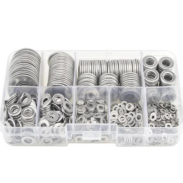 KIT 580 ARRUELAS LISA M2 M2.5 M3 M4 M5 M6 M8 M10 M12 ZINCADA