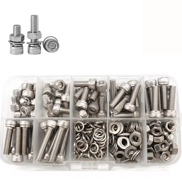 KIT 216 PARAFUSOS SOQUETE HEXAGONAL ALLEN PORCA ARRUELA INOX