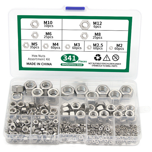 KIT 341 PORCAS SEXTAVADA AÇO INOX M2 M3 M4 M5 M6 M8 M10 M12