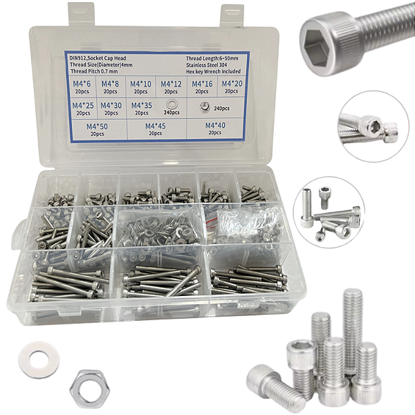 KIT 720 PARAFUSOS SEXTAVADOS ALLEN PORCAS ARRUELAS AÇO INOX