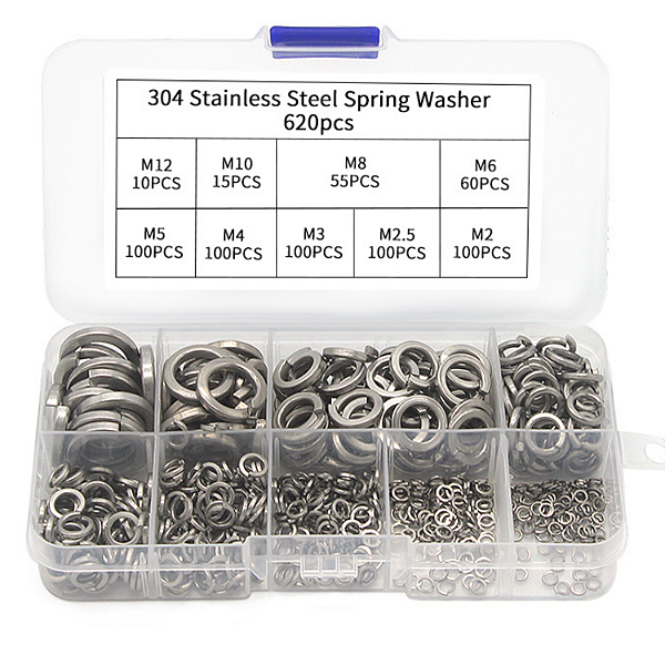 KIT 620 ARRUELAS PRESSAO INOX M2 M2.5 M3 M4 M5 M6 M8 M10 M12
