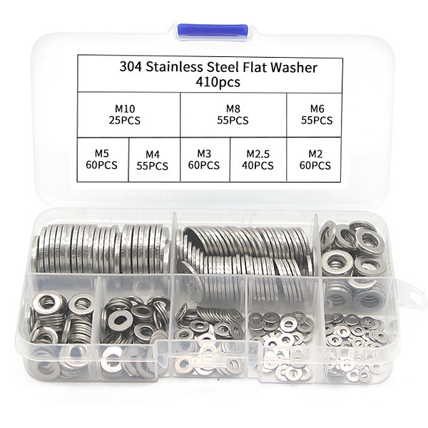 KIT 410 ARRUELAS PLANAS AÇO INOX M2 M2.5 M3 M4 M5 M6 M8 M10