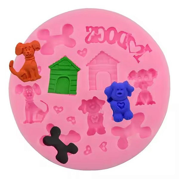 Molde Silicone Cachorro Casinha Dog Osso Cachorrinho Fondant