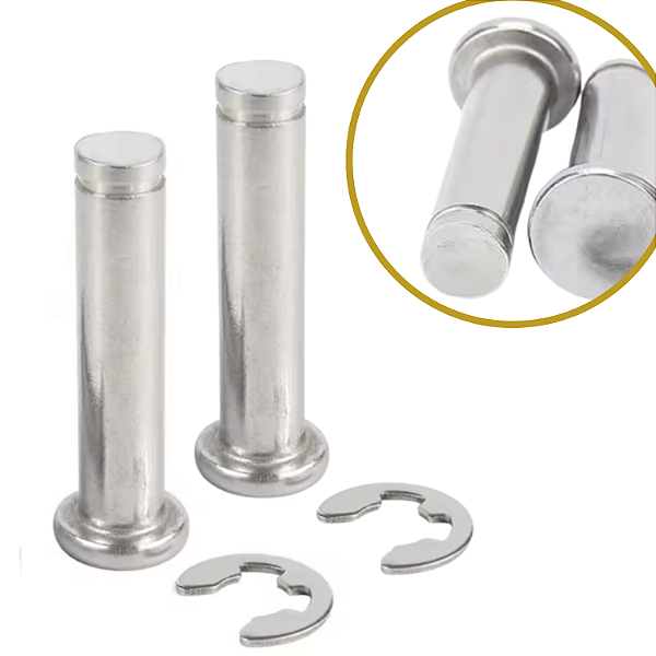 2 Pino PASSADOR Cabeça Plana M8 100MM ANEL EIXO CIRCLIP INOX