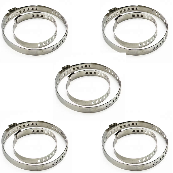 KIT 5 PARES ABRAÇADEIRA CINTA AÇO INOX 32-41mm - 70-127mm