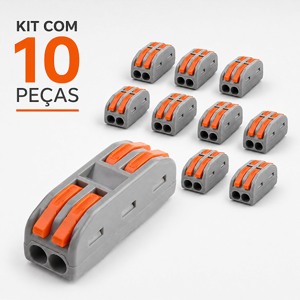 Kit 10 Conectores Eletrico Emenda Linear 2 Vias Fios 222 GRO