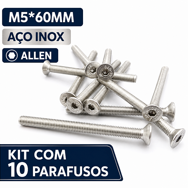 KIT 10 PARAFUSOS M5 60MM PARA CHAVE ALLEN AÇO INOX QUALIDADE