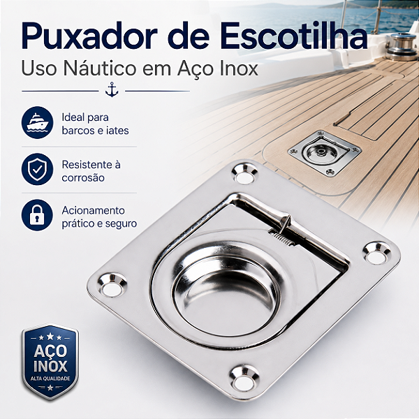 Puxador Escotilha Embutir Barco Iate Lancha Aco Inox 2,5"