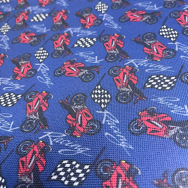 Lona 600 Estampado- Moto com fundo azul -1/2 Metro