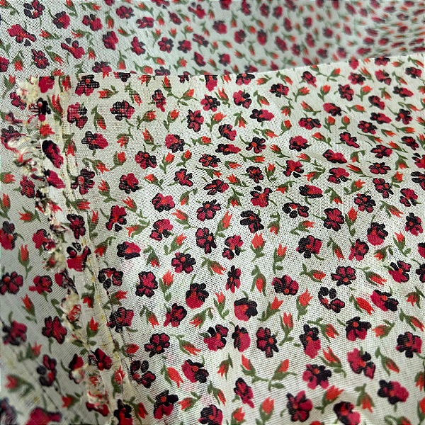 Cetim Estampado - Flor Vermelha 1/2 Metro