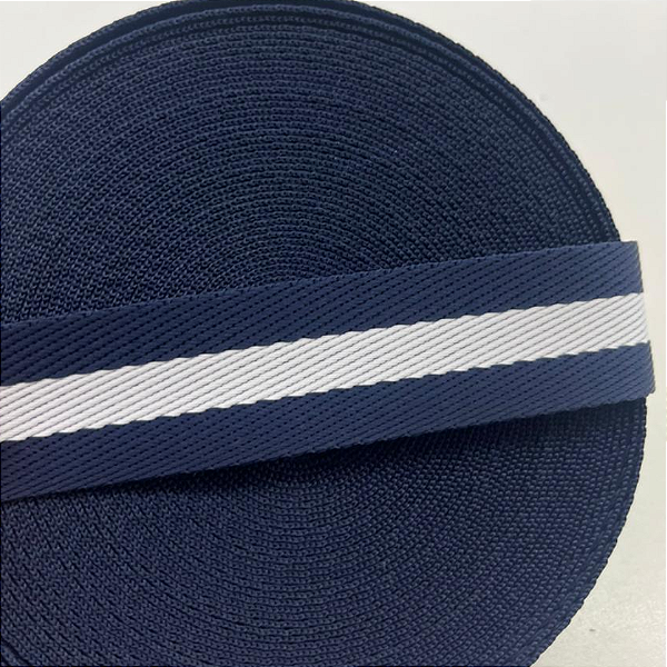 Alça Chic - Azul Marinho com listra branca  30MM - Rolo com 25MM