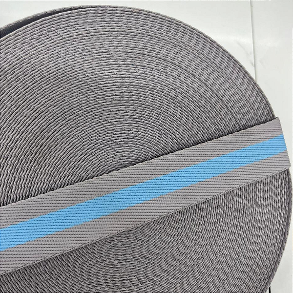 Alça Chic - Cinza com listra azul -  30MM - Rolo com 25MM