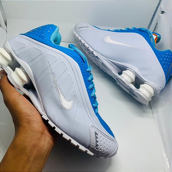 nike shox r4 branco e azul