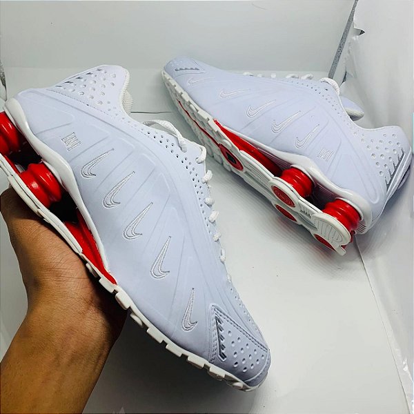 Ténis Nike Shox R4 Branco Com Vermelho Com Frete Grátis