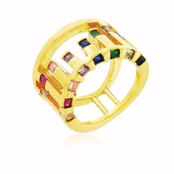 Anel Multicolor Banho Ouro Quebec 18k
