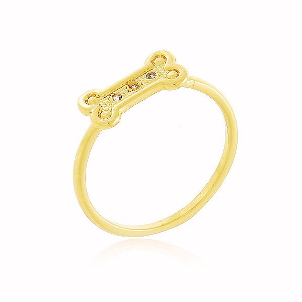 Anel Pet-Dog Micro-Zircônia Banho Ouro Quebec 18k