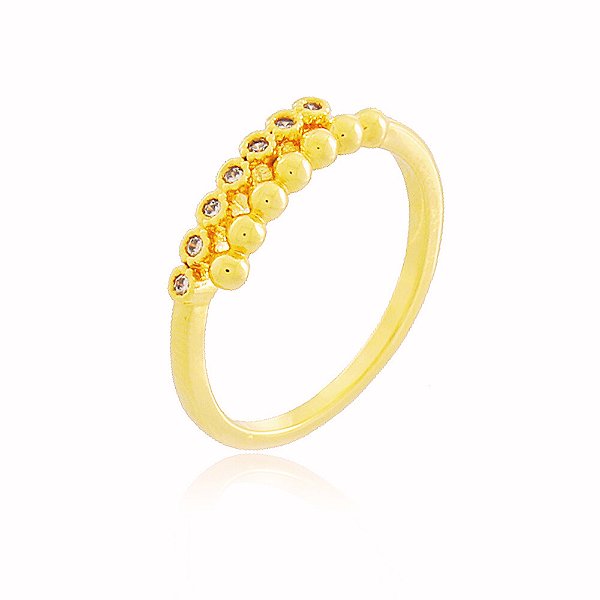 Anel Pontos Micro-Zircônia Banho Ouro Quebec 18k