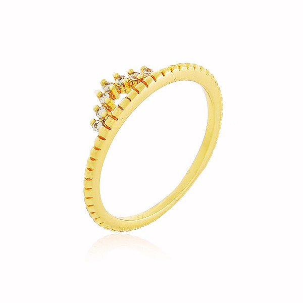 Anel Solitário Coroa Cravejado Micro-Zircônia Banho Ouro Quebec 18k
