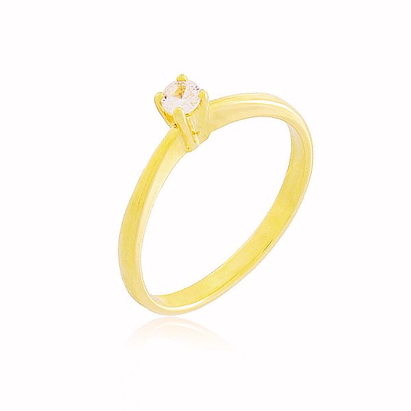 Anel Solitário Pedra Zircônia Banho Ouro Quebec 18k