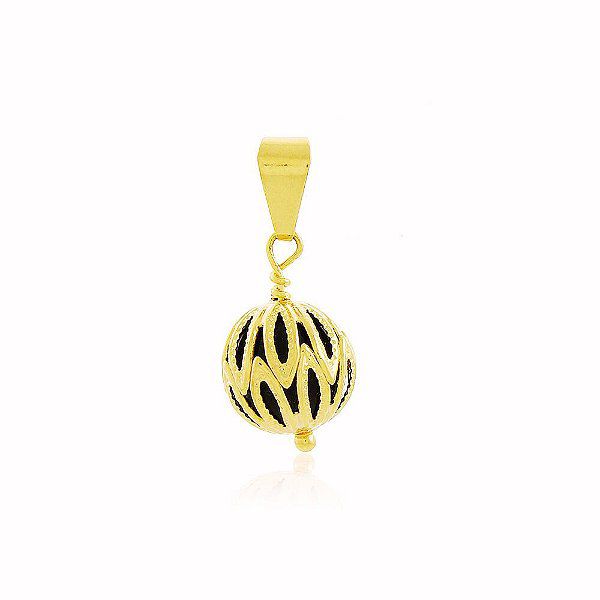 Pingente Esfera Negra Banho Ouro 18k