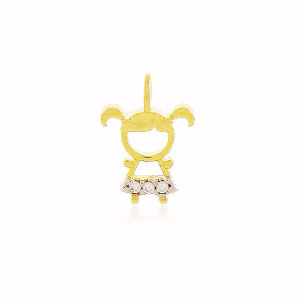 Pingente Menina em Ródio Banho Ouro 18k