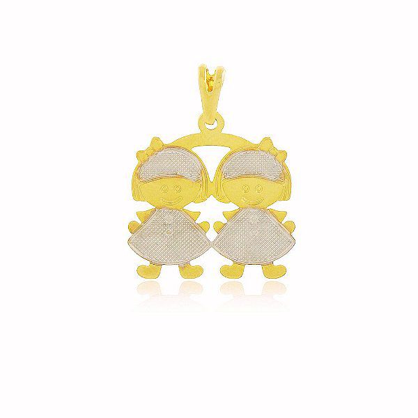 Pingente Meninas em Ródio Banho Ouro 18k