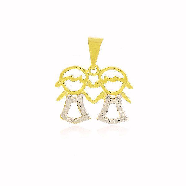 Pingente Meninas em Ródio Banho Ouro 18k