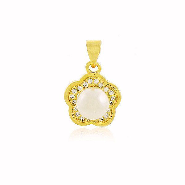 Pingente Pérola Cravejada Zircônia Banho Ouro 18k