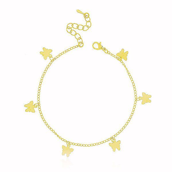 Tornozeleira Americana Borboletas Banho Ouro 18k Fecho Boia