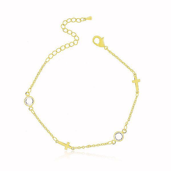 Tornozeleira Americana Cristal Banho Ouro 18k Fecho Boia