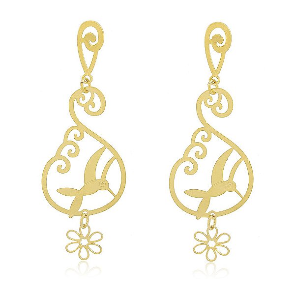Brinco Beija-Flor Grande Banho Ouro Quebec 18k