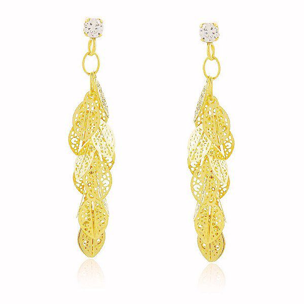 Brinco Cacho Pétalas Cristal Banho Ouro Quebec 18k