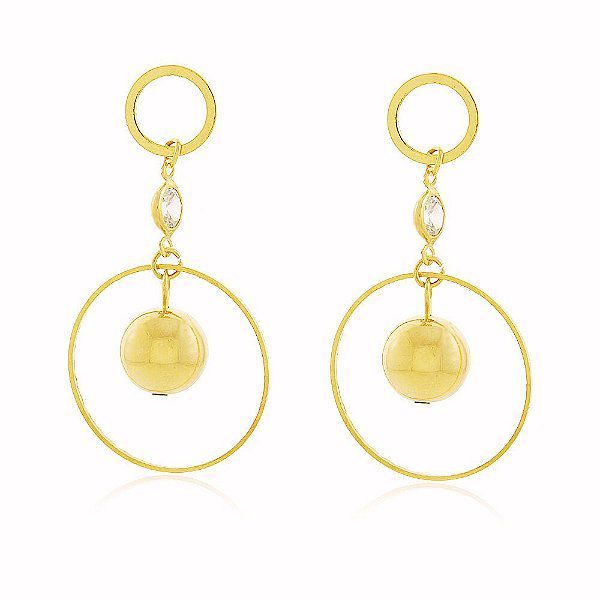 Brinco Circular Cravejado Zircônia Banho Ouro Quebec 18k