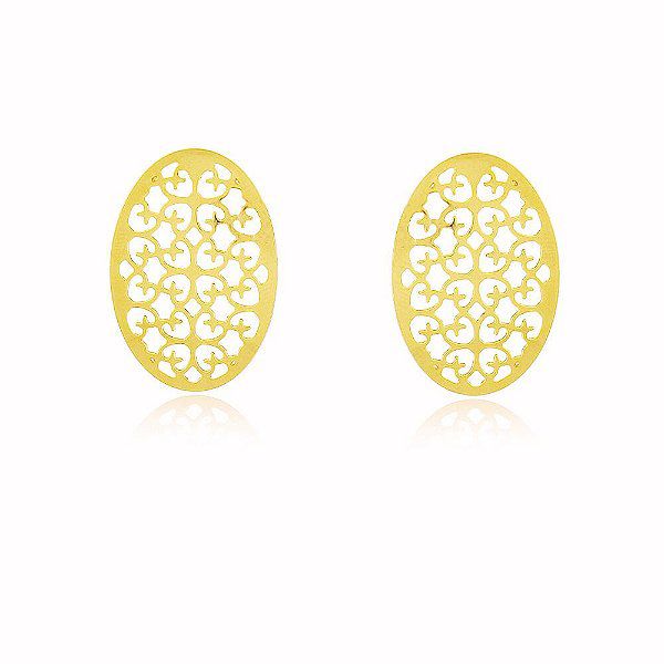 Brinco Coração Oval Banho Ouro Quebec 18k