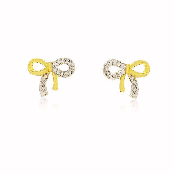 Brinco Laço Cravejado Zircônia Banho Ouro Quebec 18k