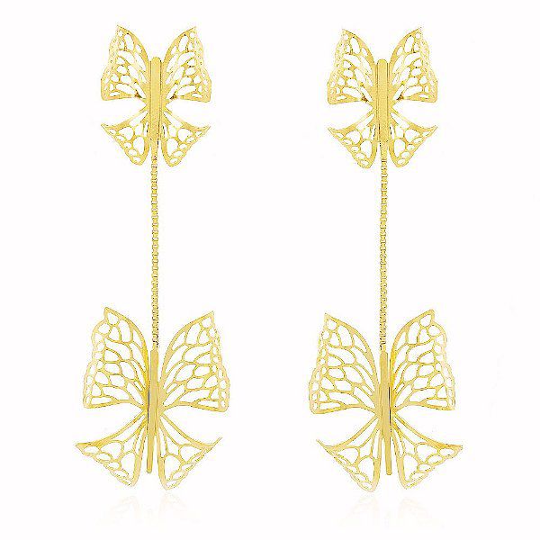 Brinco Longo Borboleta Banho Ouro Quebec 18k
