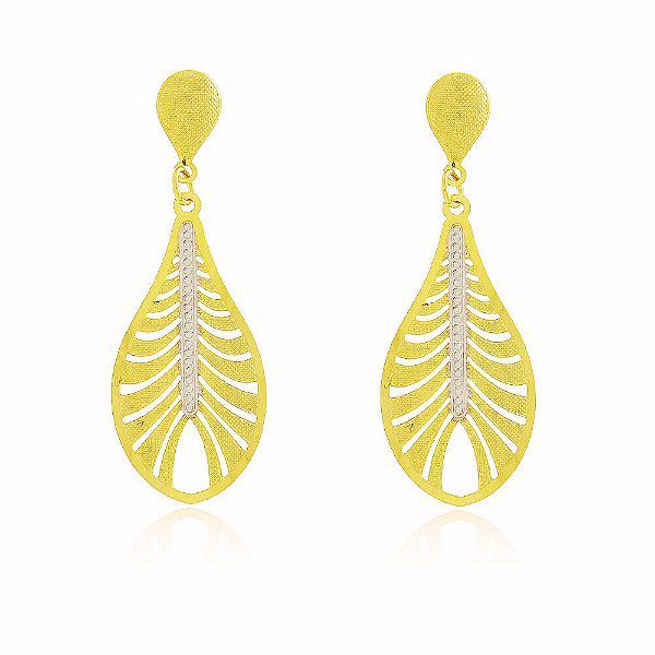 Brinco Pétalas Detalhes Ródio Banho Ouro Quebec 18k